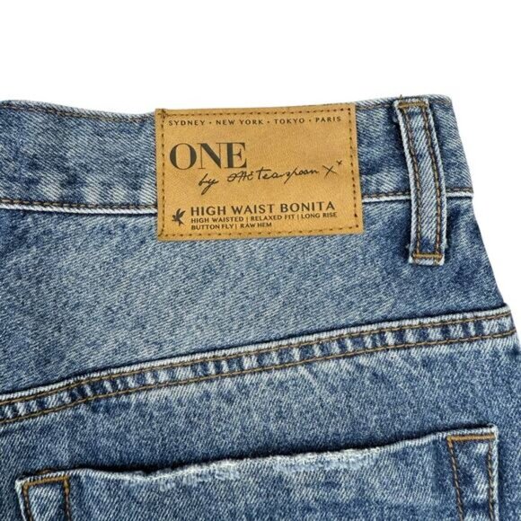 ONE X ONETEASPOON High Waist Bonita Raw Hem Denim Shorts Sz 28 Button Fly - Picture 6 of 6